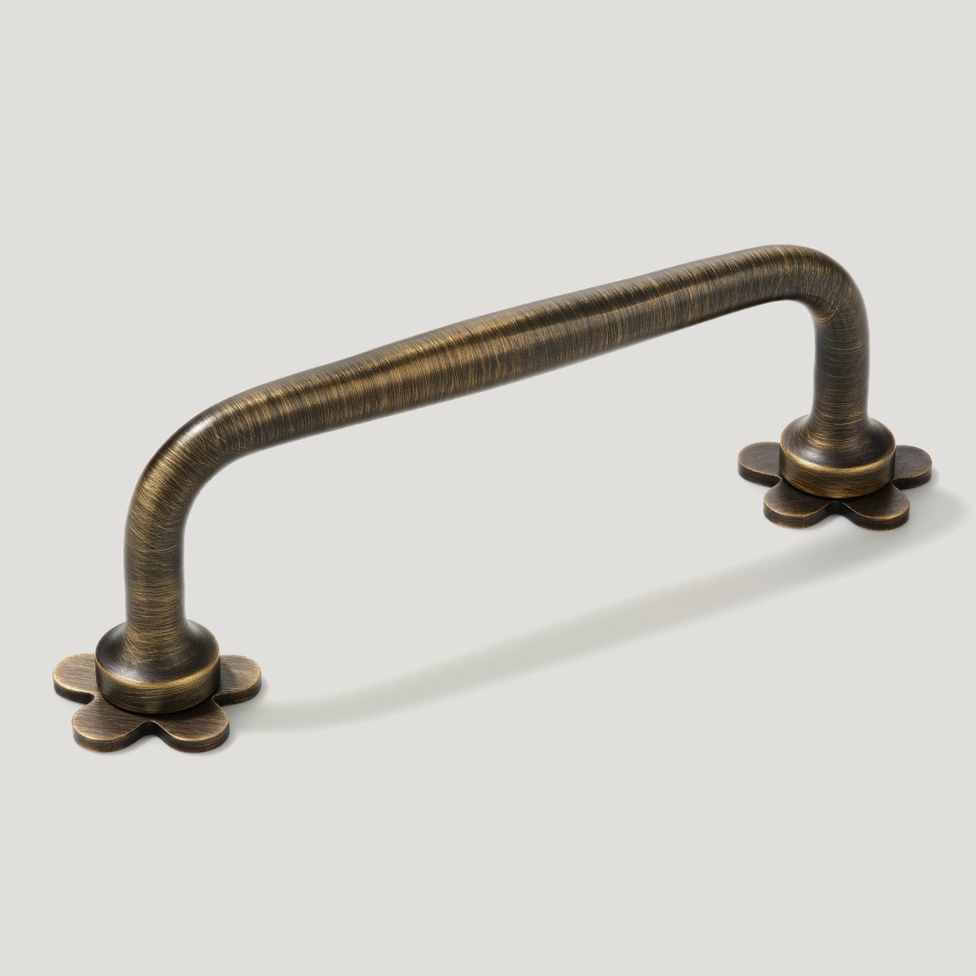 ADA Handle with Flower Backplates - Antique Brass - Plank Hardware