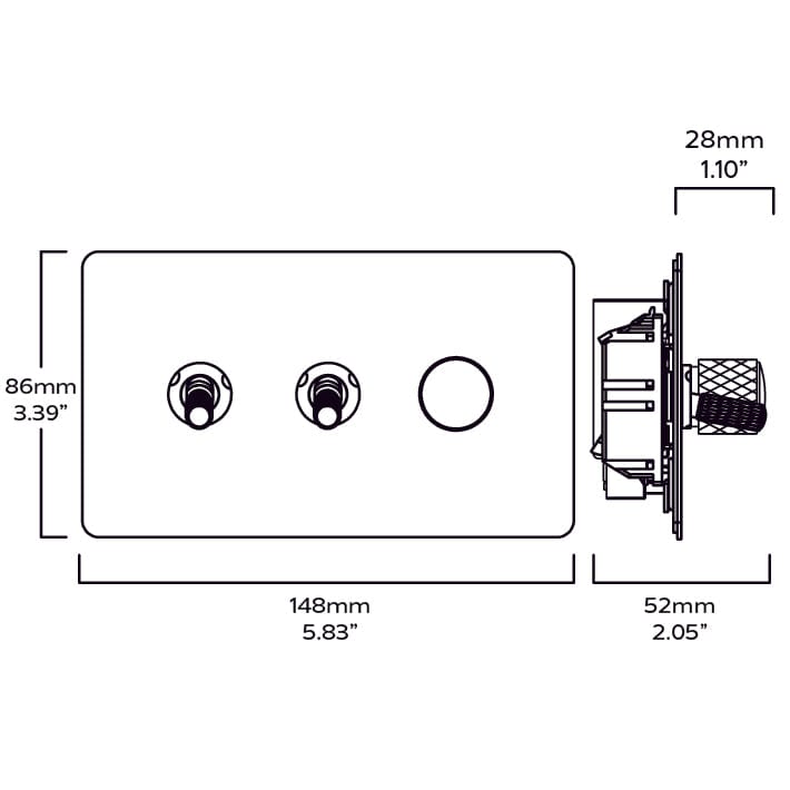 Plank Hardware Electric KEPLER 3G Knurled Mixed Switch 2Toggle / 1Dimmer - Antique Brass
