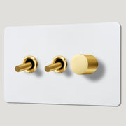 Plank Hardware Electric MAXWELL 3G Paintable Mixed Switch 2Toggle/ 1Dimmer - Brass