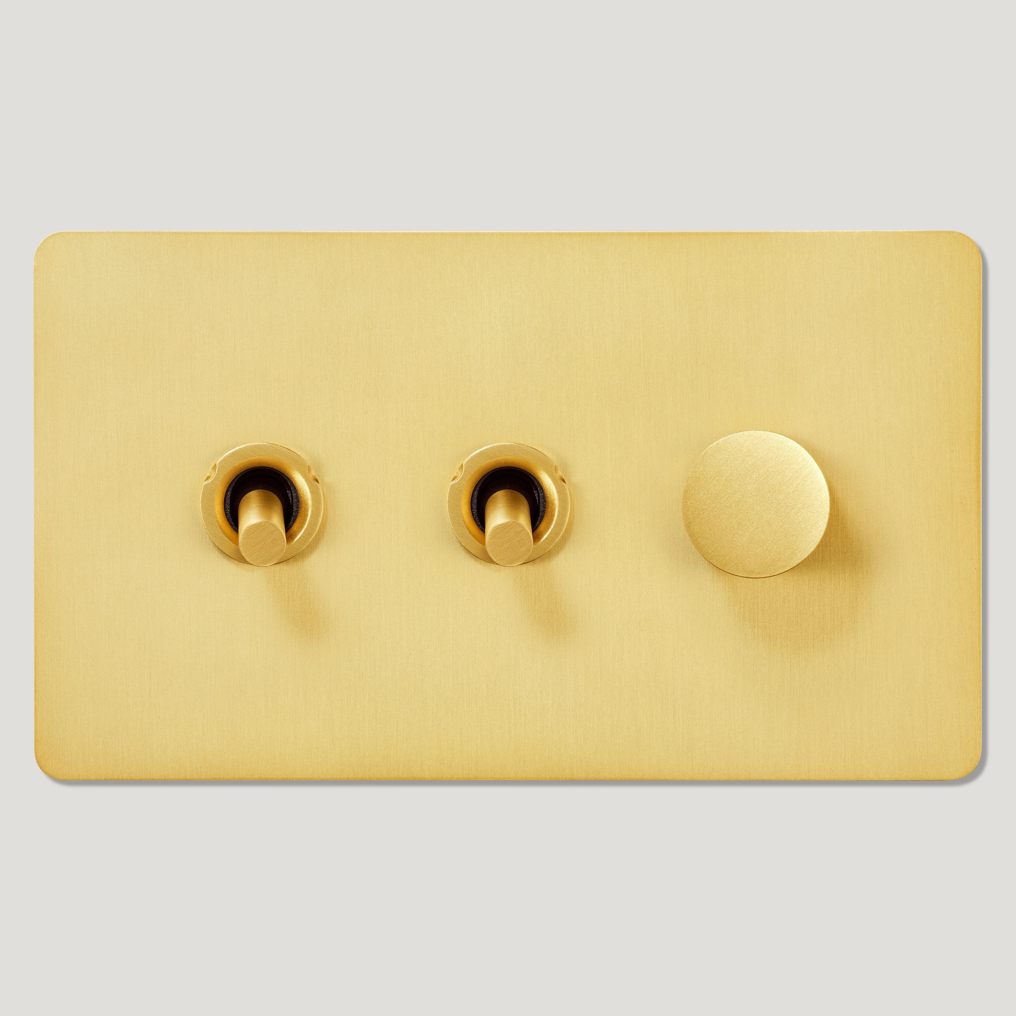 Plank Hardware Electric MAXWELL 3G Smooth Mixed Switch 2Toggle / 1Dimmer - Brass
